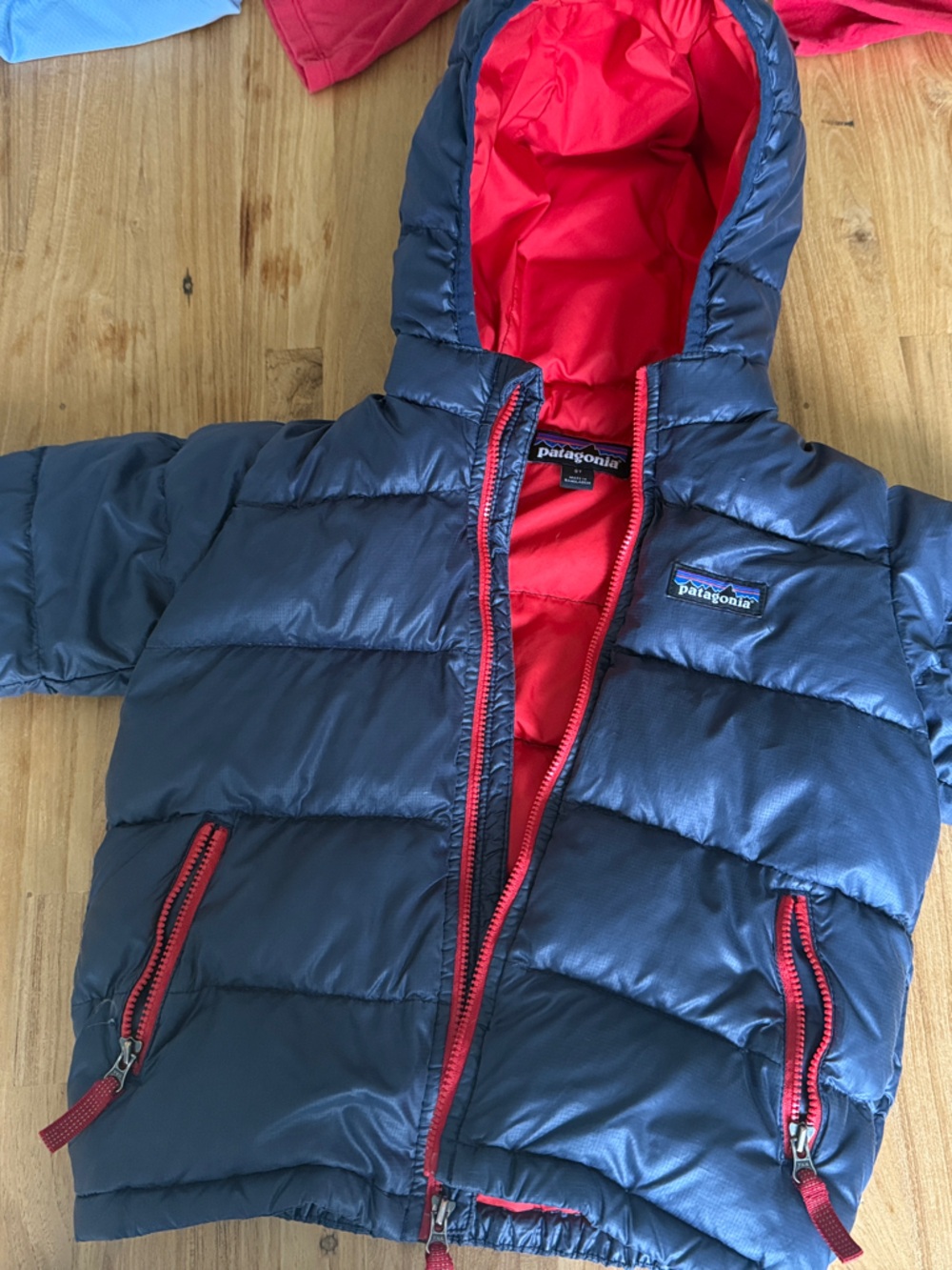 Patagonia Kids Navy Puffer Jacket with Red Lining 3T